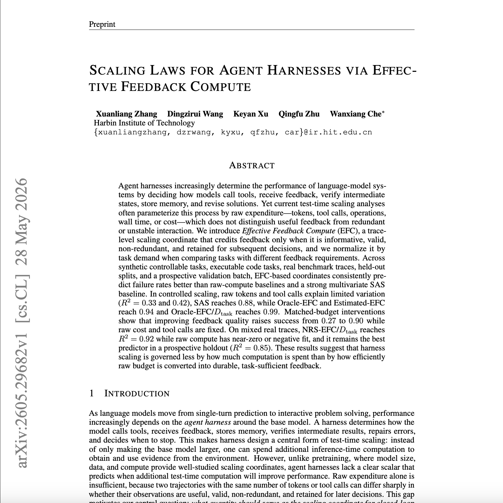 Scaling Laws for Agent Harnesses via Effective Feedback Compute 論文首頁
