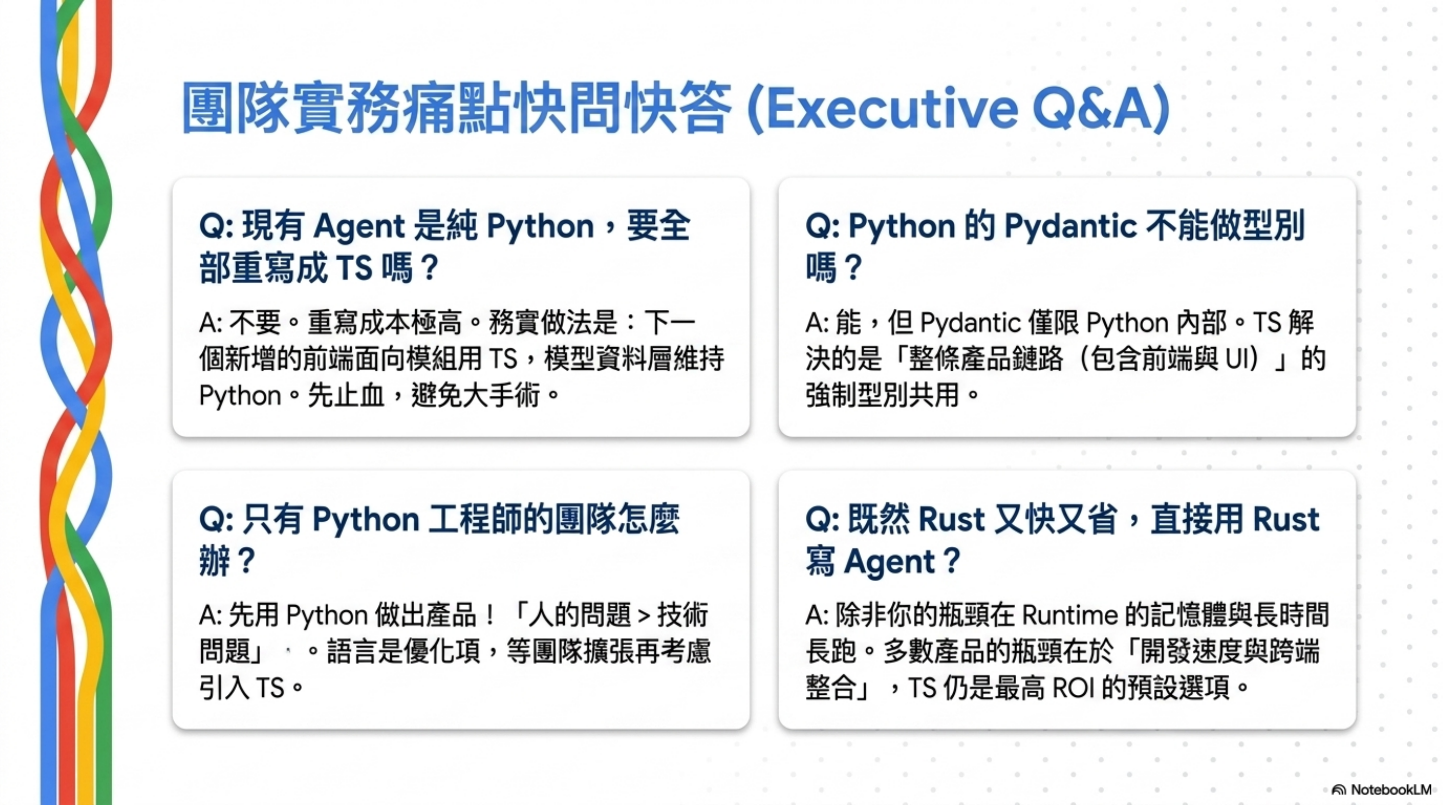 團隊實務痛點快問快答：純 Python 要不要重寫、Pydantic 夠不夠、只有 Python 工程師怎麼辦、該不該直接用 Rust