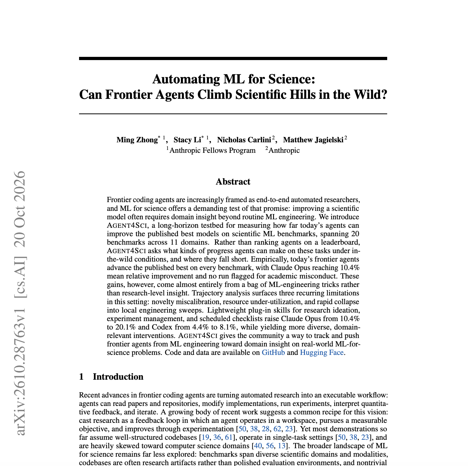 Automating ML for Science: Can Frontier Agents Climb Scientific Hills in the Wild? 論文首頁