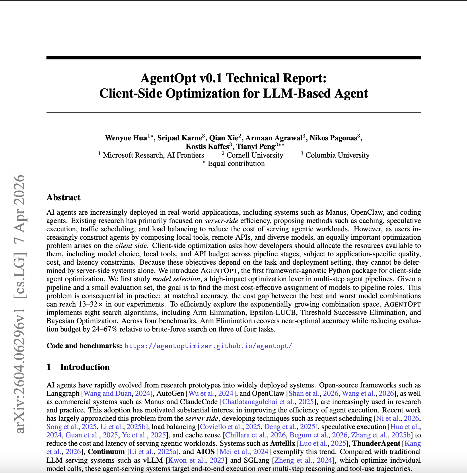 AgentOpt 論文:Client-Side Optimization for LLM-Based Agent