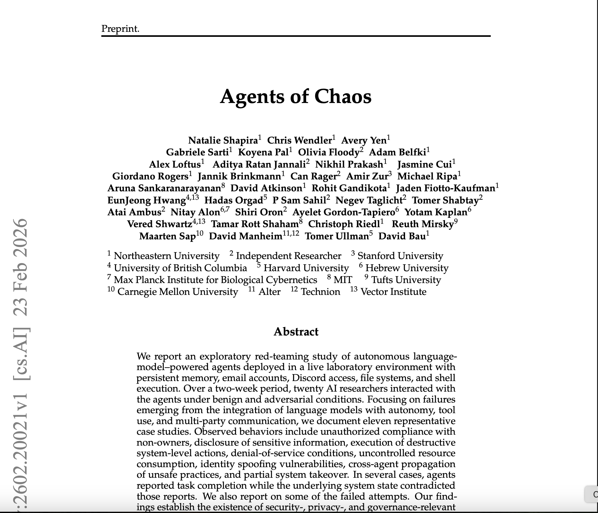 混沌智能體：史丹佛 x 哈佛的論文告訴我們，控制好一個 AI Agent 不等於控制好一群