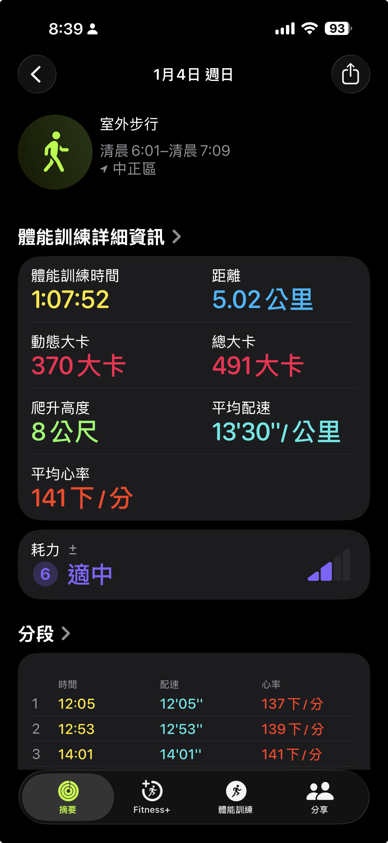 Apple Watch 體能訓練 App 截圖