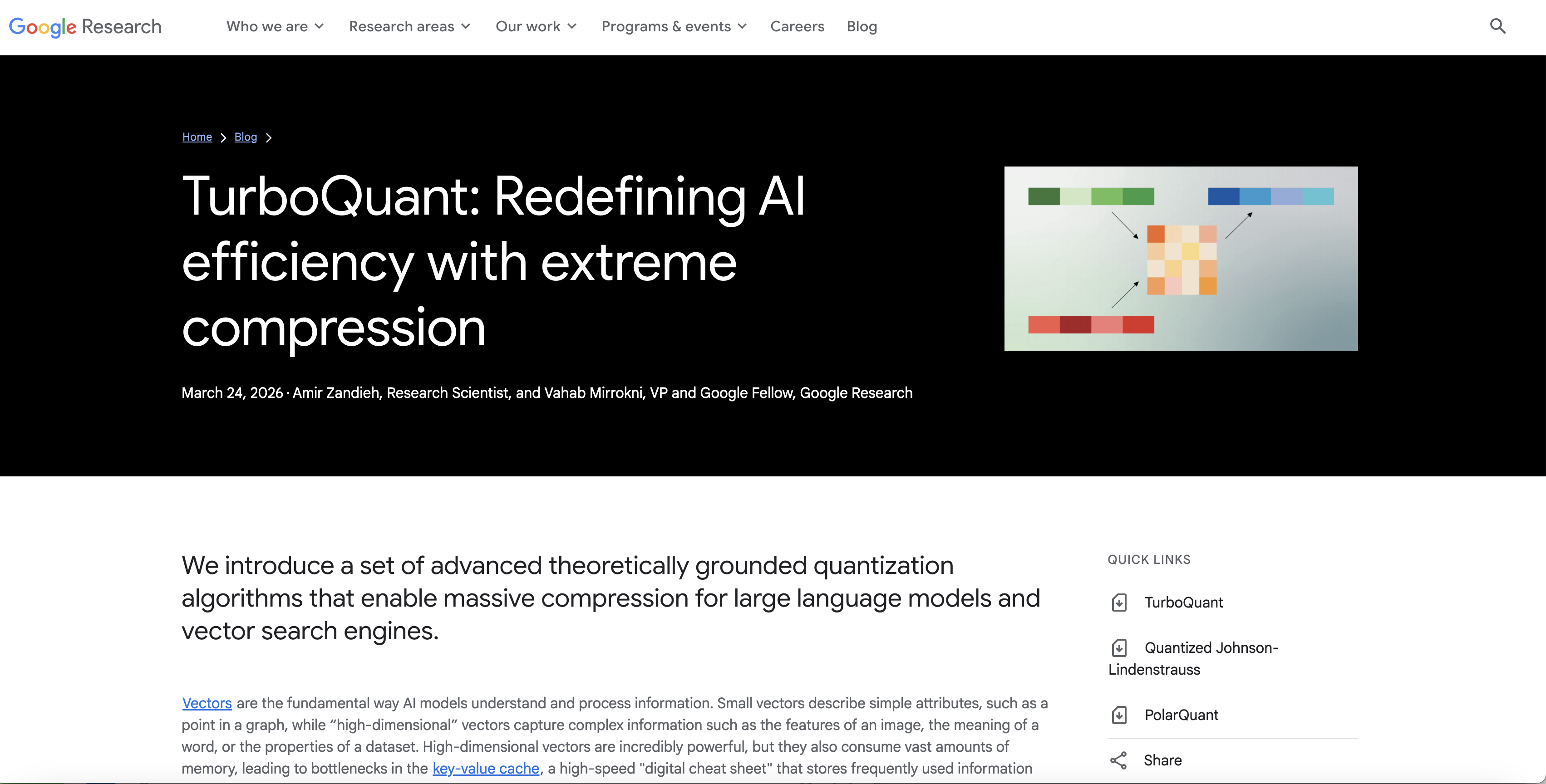 Google Research TurboQuant 官方 Blog