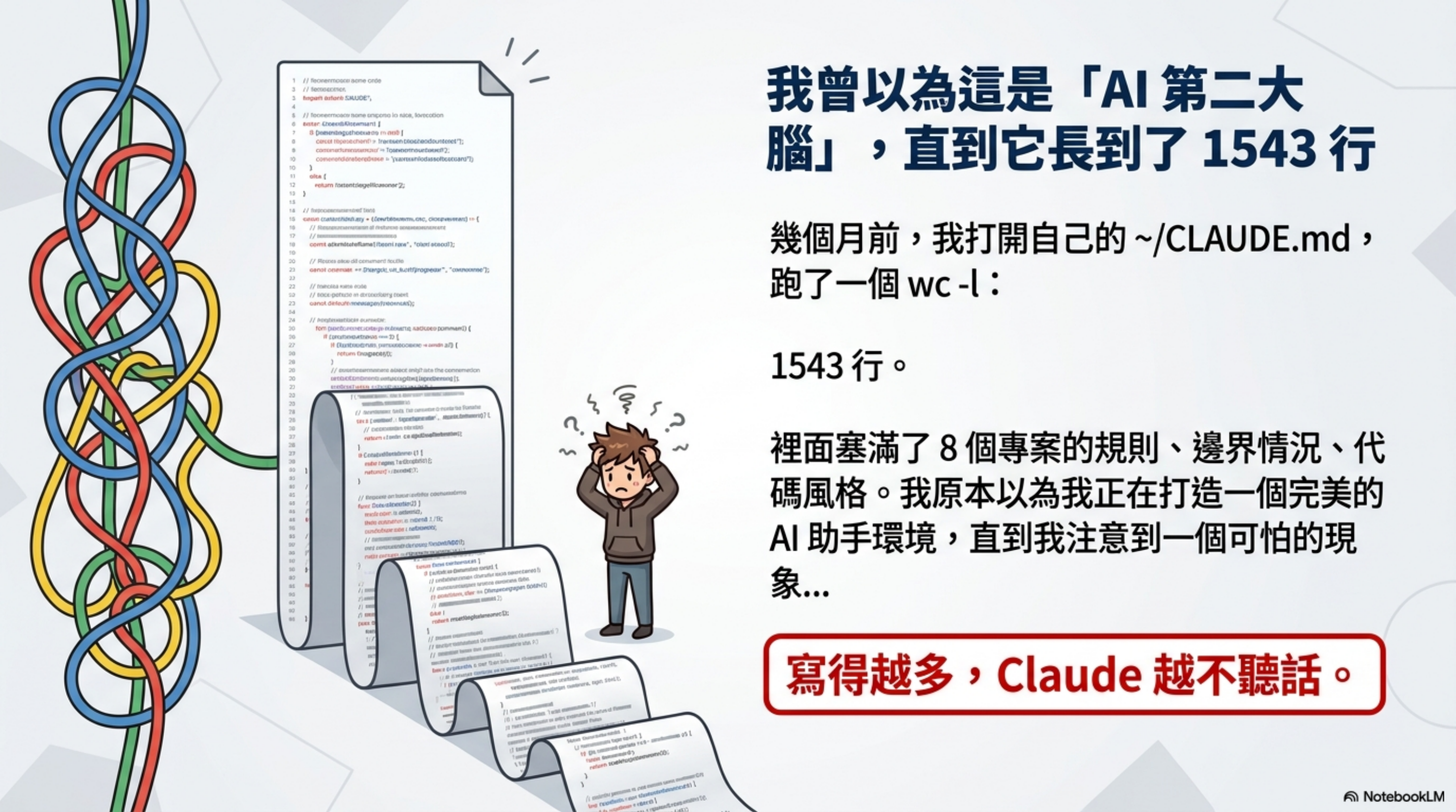 1543 行的 CLAUDE.md:我曾以為這是「AI 第二大腦」,直到它讓 Claude 越來越不聽話