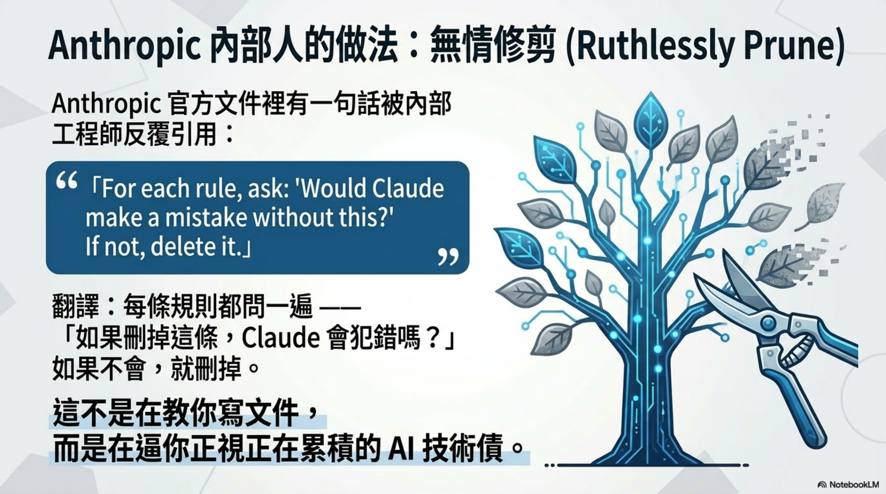 Anthropic 內部人的做法:無情修剪(Ruthlessly Prune)