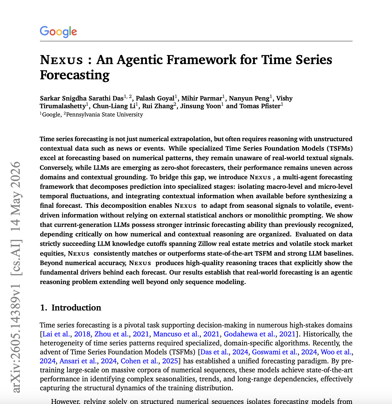 預測未來，不只需要歷史 — Google Nexus 論文把 Agent 塞進時間序列