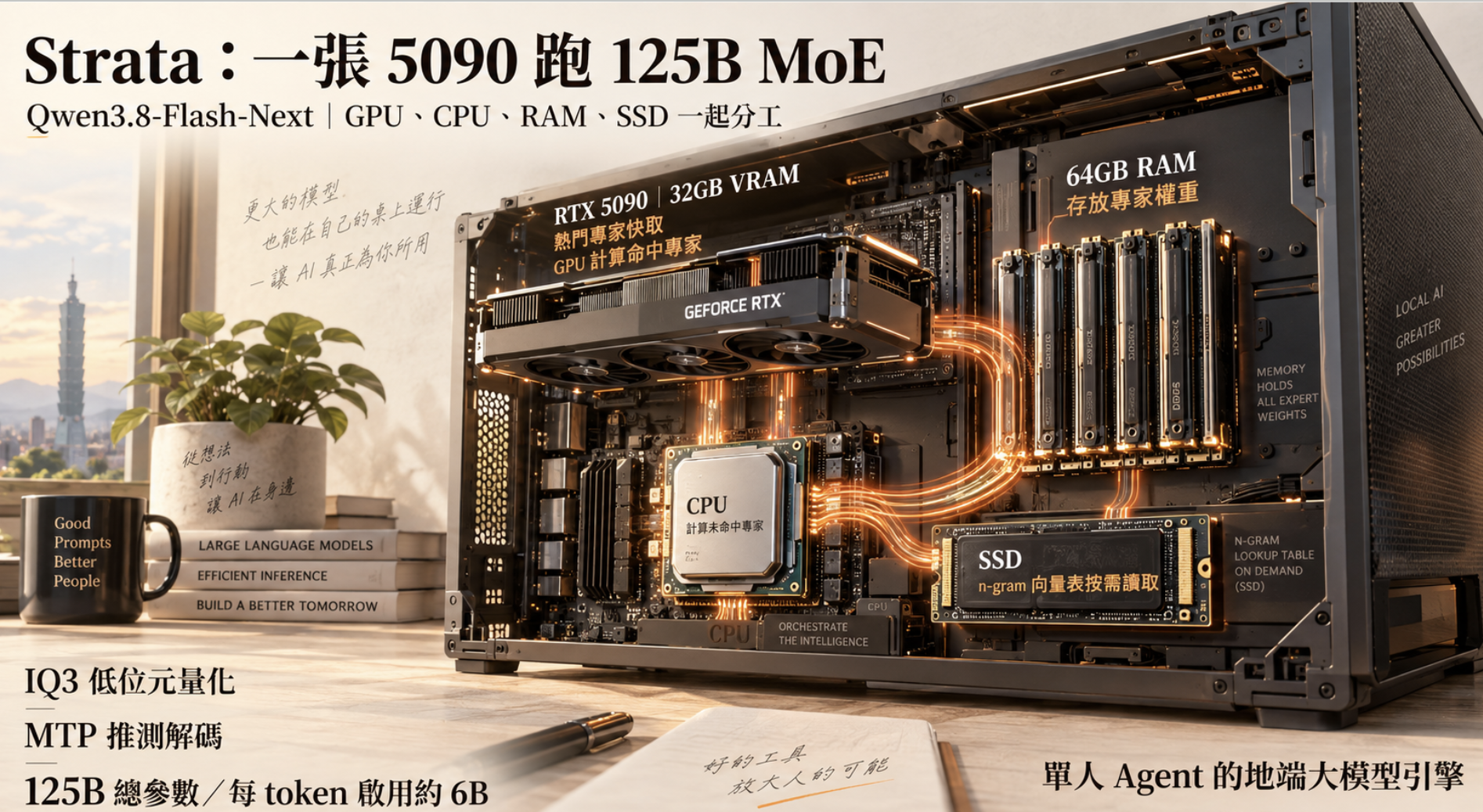 Strata 兩週發了 44 版，模型一個都沒換：CPU 一起算、IQ3 量化、只認一個模型，GLM 已經有人照抄